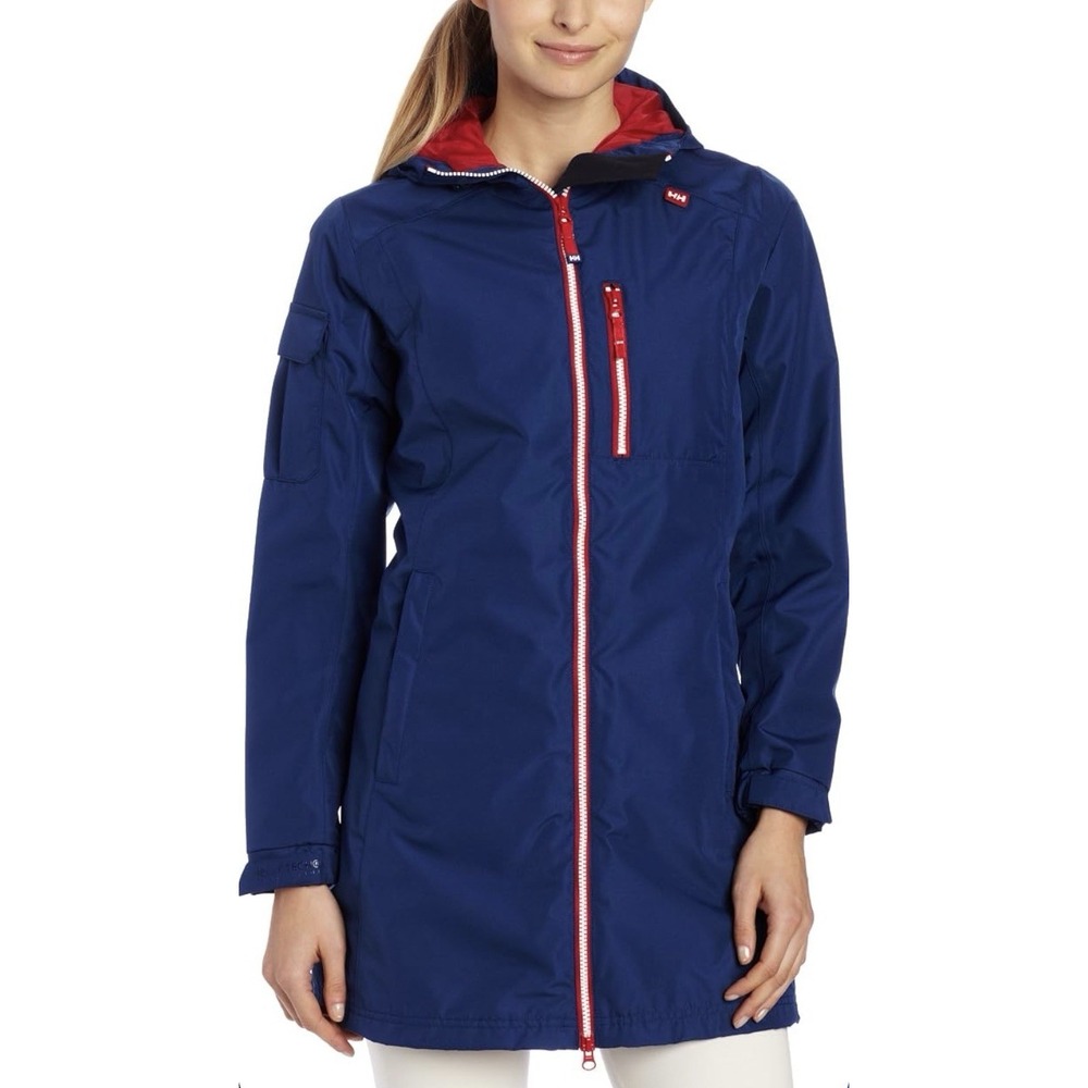 Helly Hansen Belfast Long Rain Jacket L Navy Red Outdoor Gorpcore Waterproof